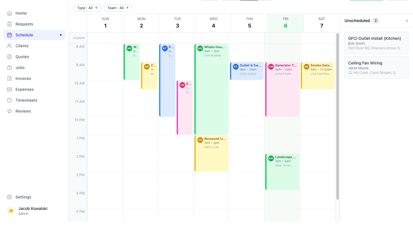Job scheduling calendar