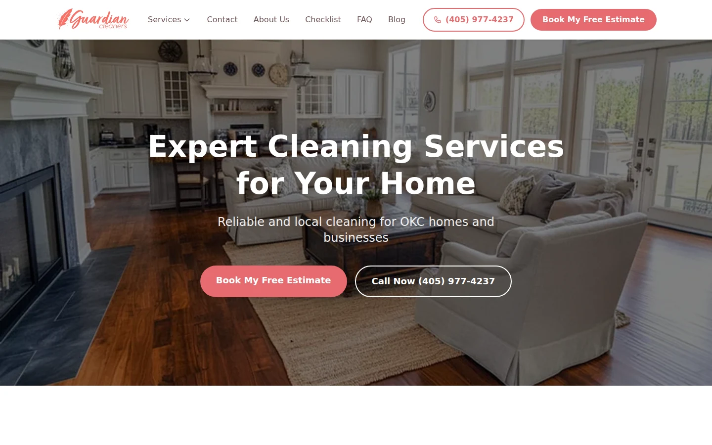 Guardian Cleaners homepage for cleaning services in Oklahoma City.